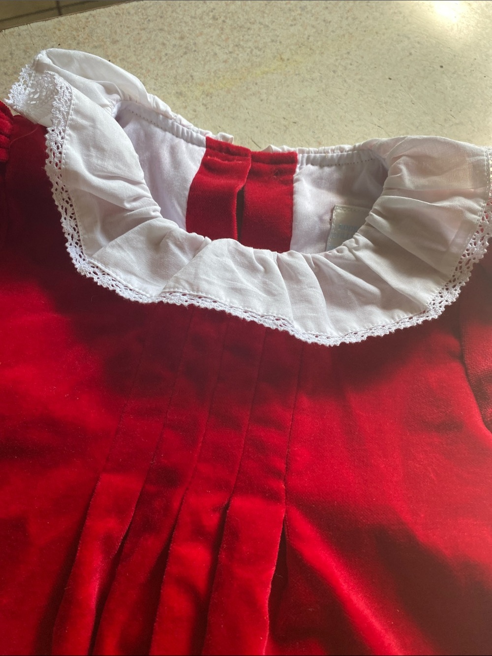 Edgehill Collection Red Velvet Dress with White Lace Collar - Picture 2 of 8